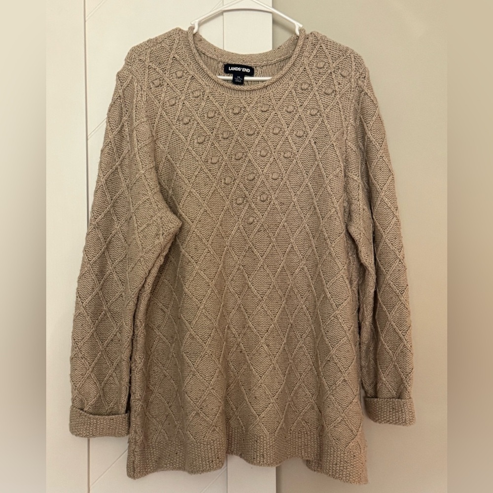 Lands’ End Diamond Bobble Knit Sweater Cotton Wool Blend 1X - Picture 3 of 7